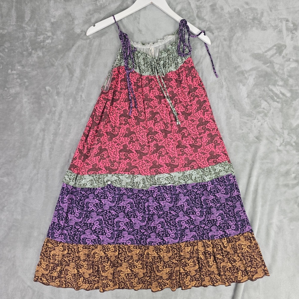 Anthropologie Boho Patchwork Paisley Mini Tiered Dress Small Western Festival